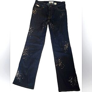VTG Baby Phat Jeans Womens 16 Gold Digger Metallic Splash Metal Cat Logo